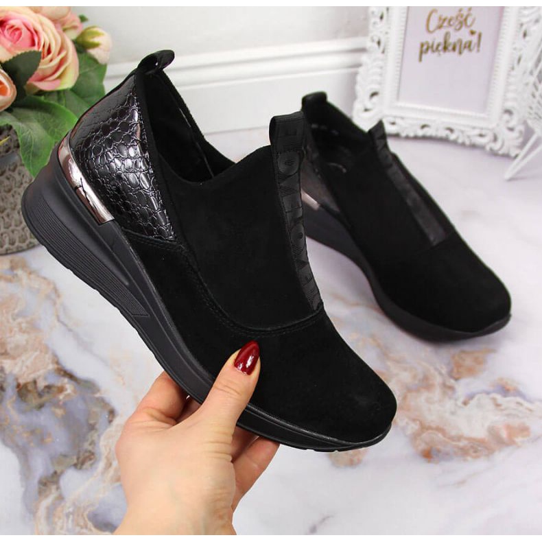 Tenisi din piele pe pană Filippo W PAW253A negru 1