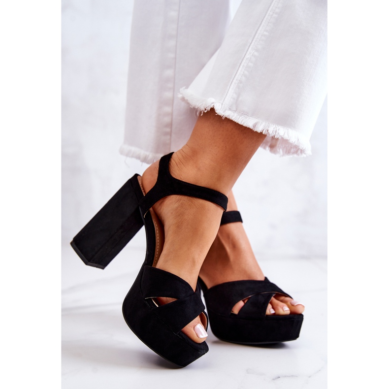 FM1 Sandale negre din piele intoarsa pe toc Semilla negru 2