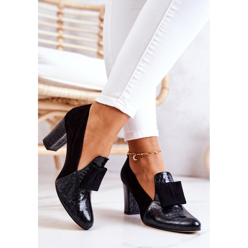 PA2 Pompi negri Kathleen din piele de șarpe din piele de căprioară negru 2