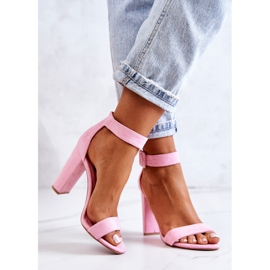 FB2 Sandale din piele intoarsa pe tocuri roz Jacqueline 1