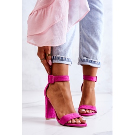 FB2 Sandale din piele intoarsa cu toc inalt Fuchsia Jacqueline roz 1