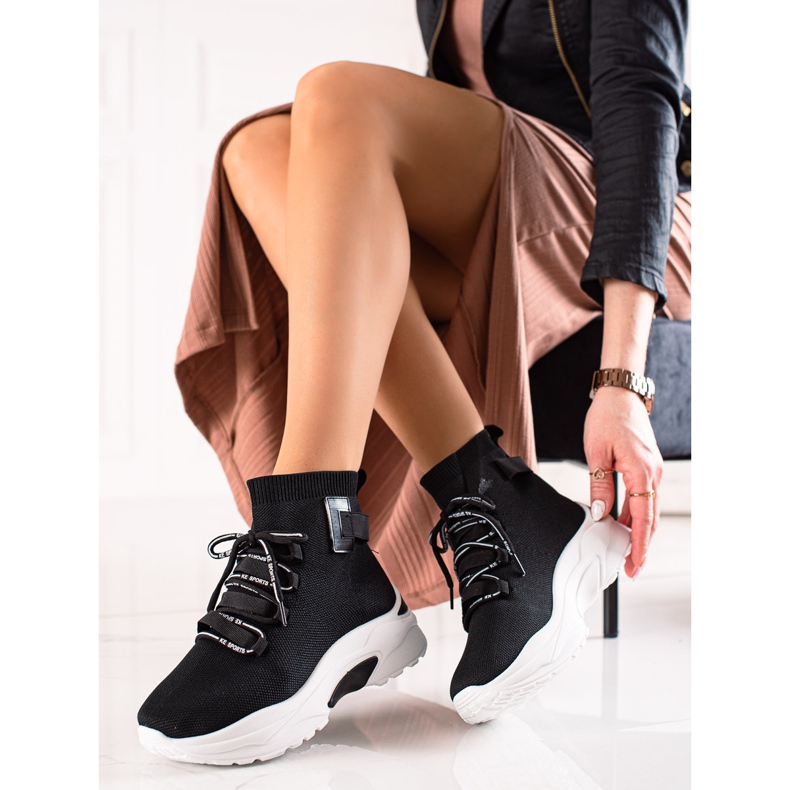 TRENDI Tenisi slip-on cu șosetă negru 1