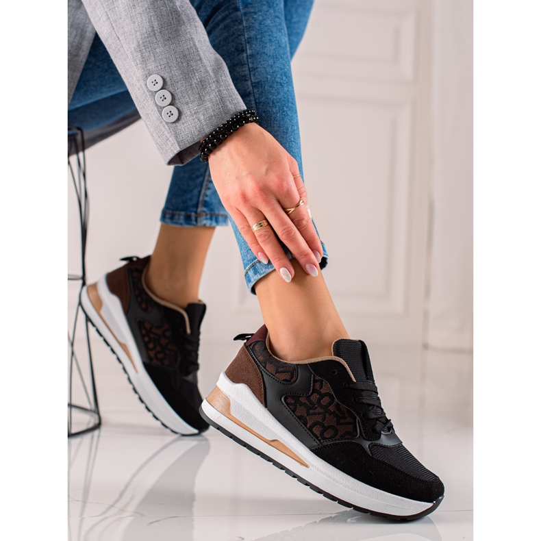 TRENDI Adidași eleganți pe platformă maro negru 2