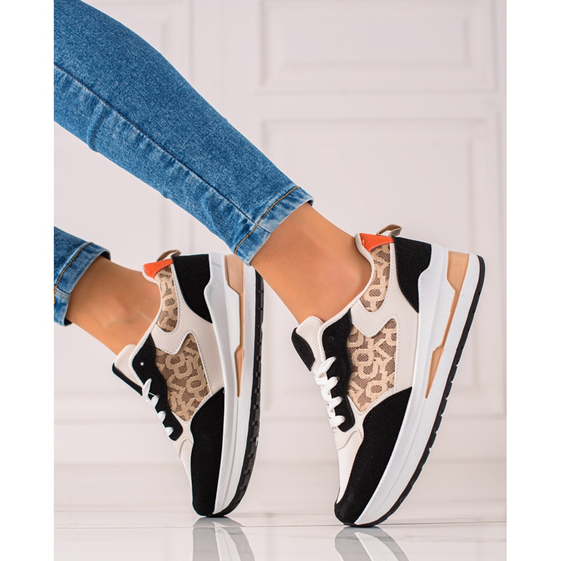 TRENDI Adidași eleganți pe platformă bej maro negru 2