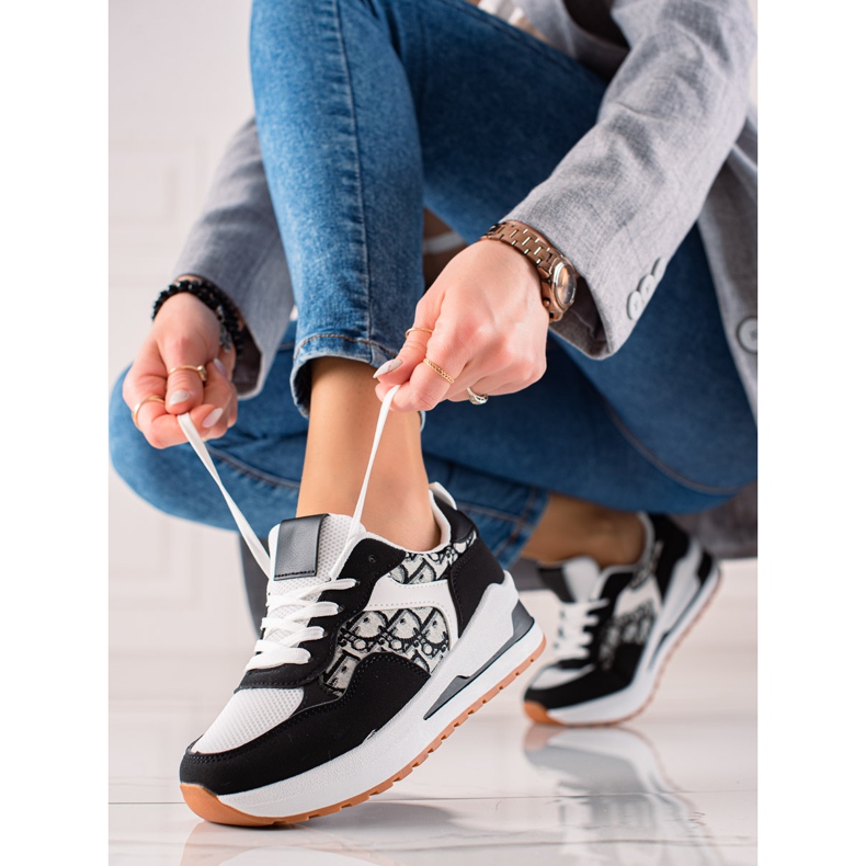 TRENDI Pantofi Legați Pe Platformă alb negru 1