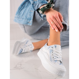 Seastar Adidași la modă pe o platformă largă alb albastru 2