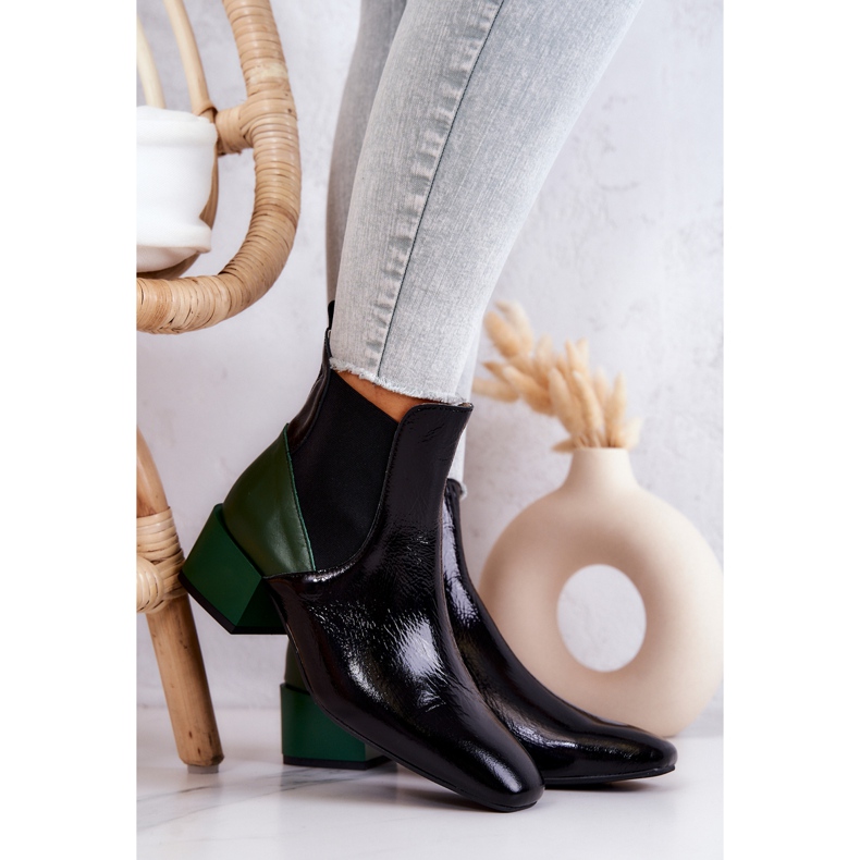 PA2 Cizme din piele pe un post Kailey negru și verde 1 PA2 Cizme din piele pe un post Kailey negru și verde 1