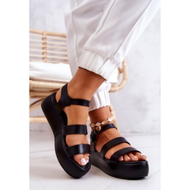 FS1 Sandale grațioase din piele neagră, cu cataramă negru 2