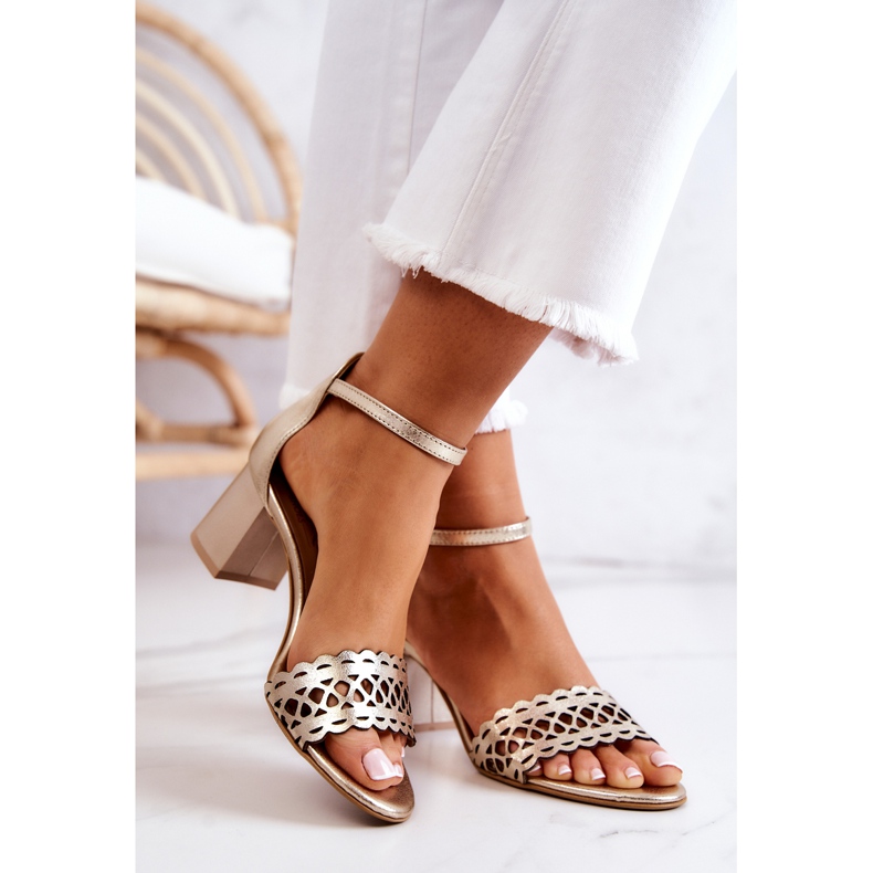Lewski Shoes Sandale din piele ajurata Lewski 2869/2 Golden de aur 2