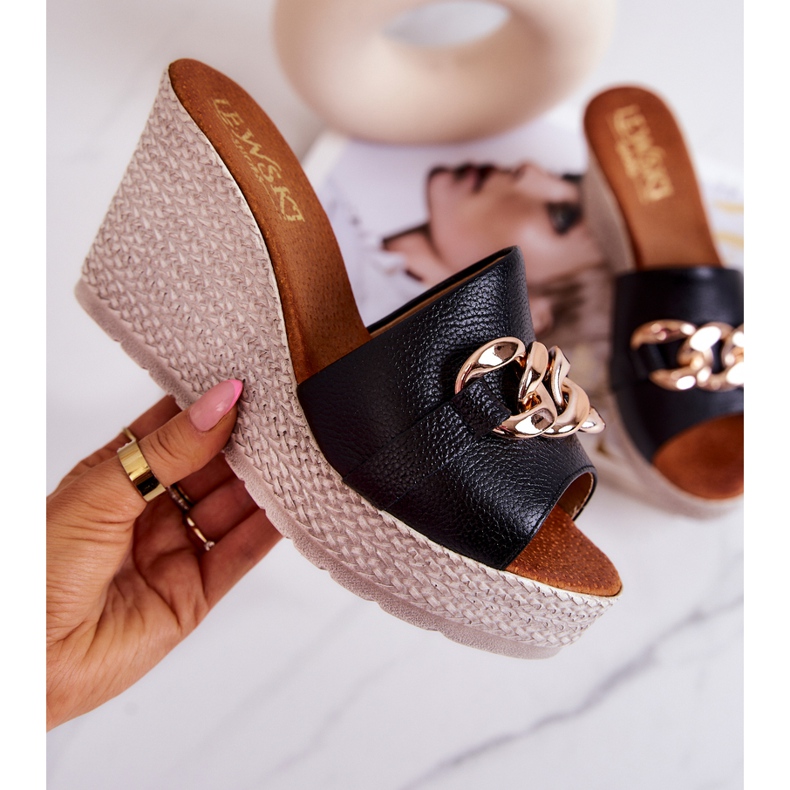 Lewski Shoes Papuci din piele Lewski 3062 Black negru 1