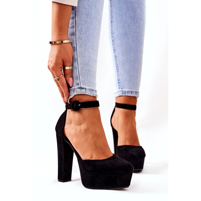 SEA Pompele de damă pe toc Platforma din piele de căprioară neagră negru 5