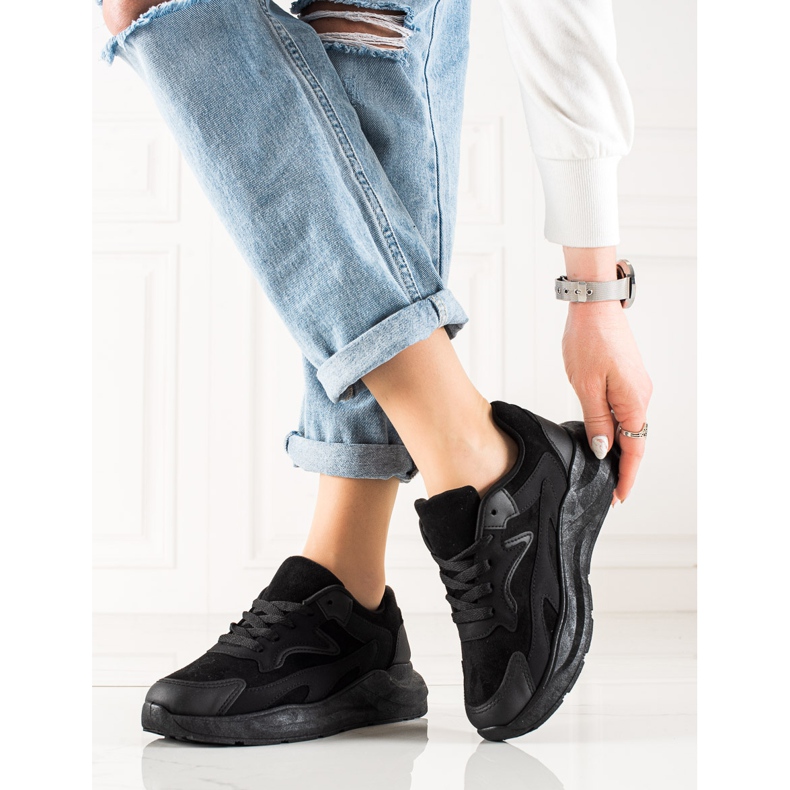 TRENDI Adidași din piele de căprioară negru 2