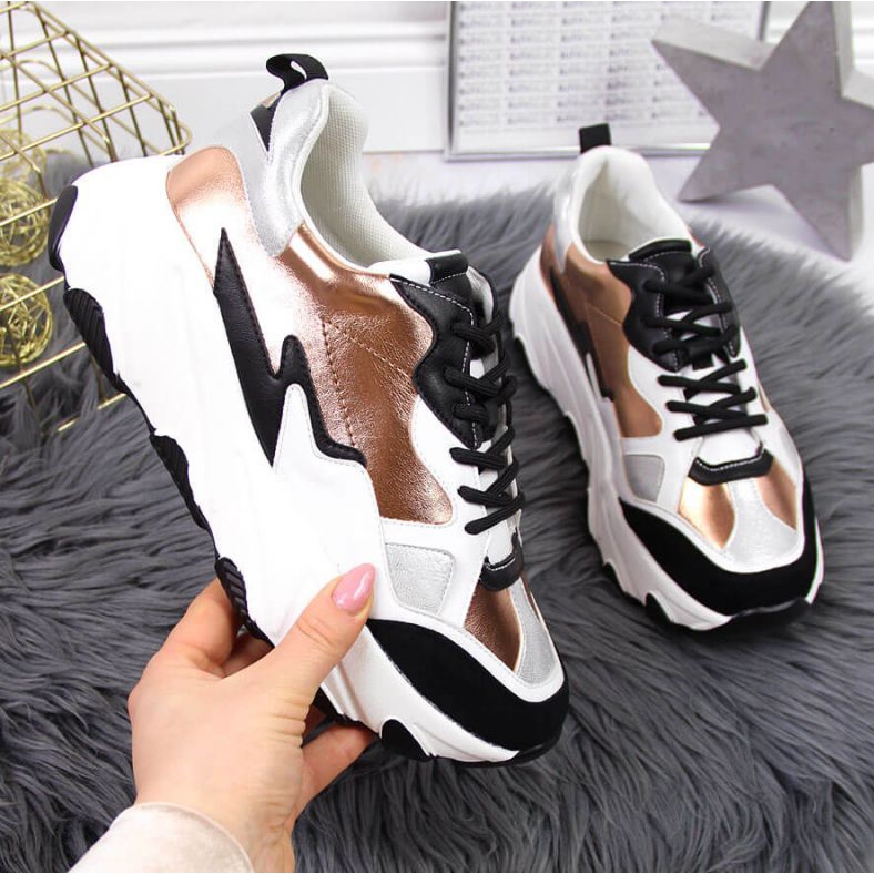 Tenisi pe platforma Potocki W WOL53 alb si auriu de aur 1