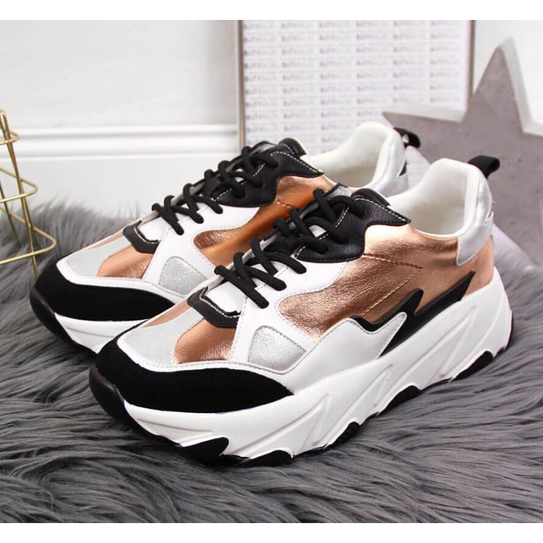 Tenisi pe platforma Potocki W WOL53 alb si auriu de aur 2