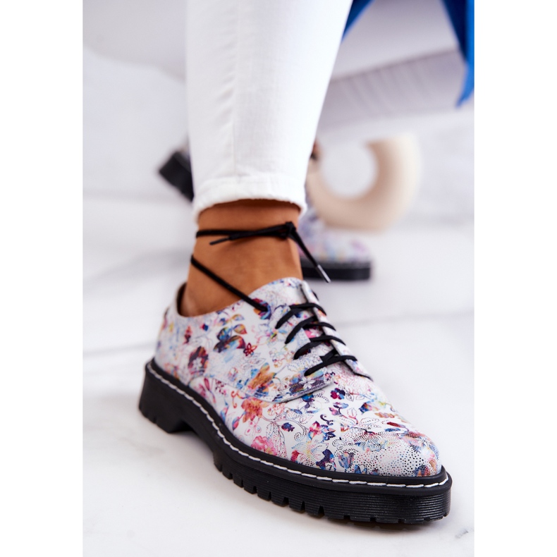 Oxfords Dama Maciejka 4087A-38 Pantofi De Piele Alb Cu Flori multicolor 2