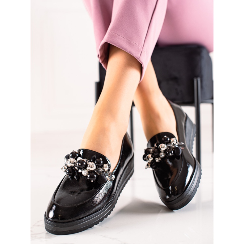 W. Potocki Pantofi slip-on cu perle negru 2