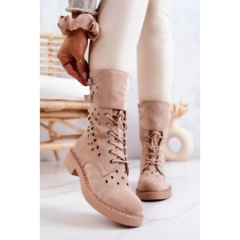 Botine din piele intoarsa ajurata Bej deschis Hermione 1