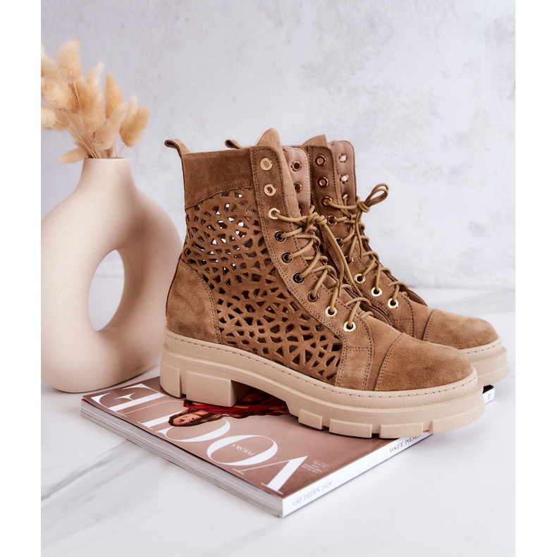 FILIPCZYK Cizme ajurate din piele intoarsa Camel Aileen maro 1