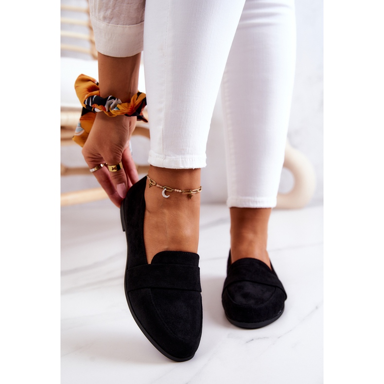 PE1 Mocasini Jayden din piele intoarsa neagra cu centura negru 2