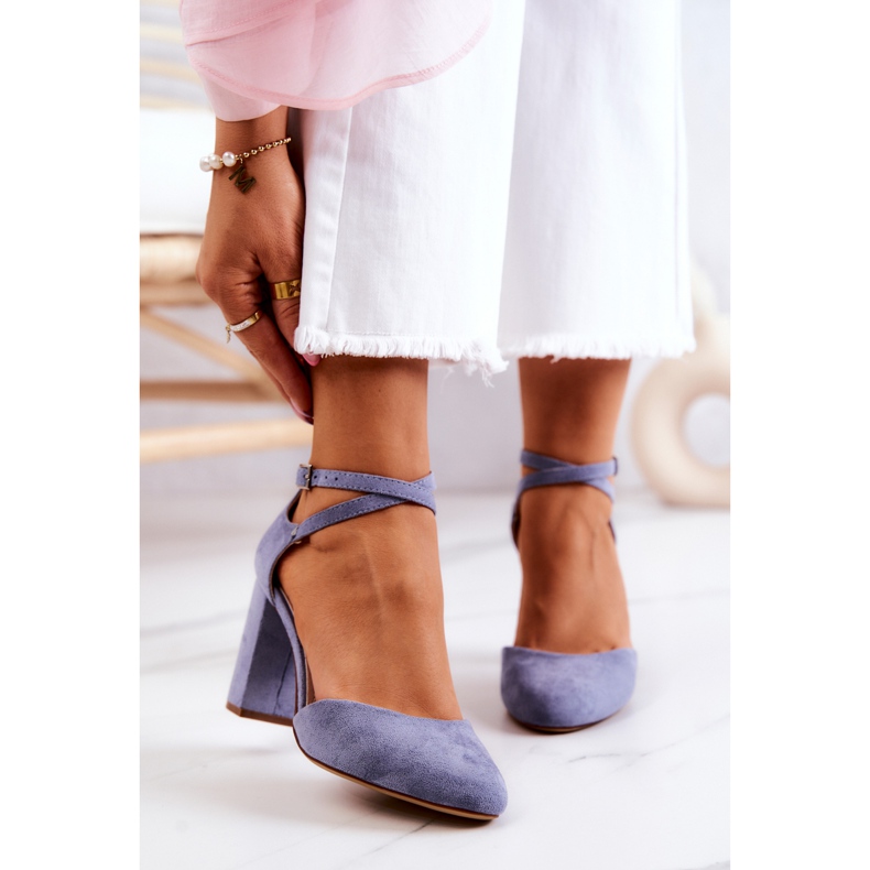 Pompe din piele intoarsa pe un pilon Sergio Leone SK851 Albastru 1