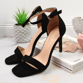 Sandale negre Vinceza W JAN81A din piele intoarsa cu toc inalt negru 2