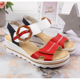 Sandale cu pană Rieker W 67476-33 alb roșu 2