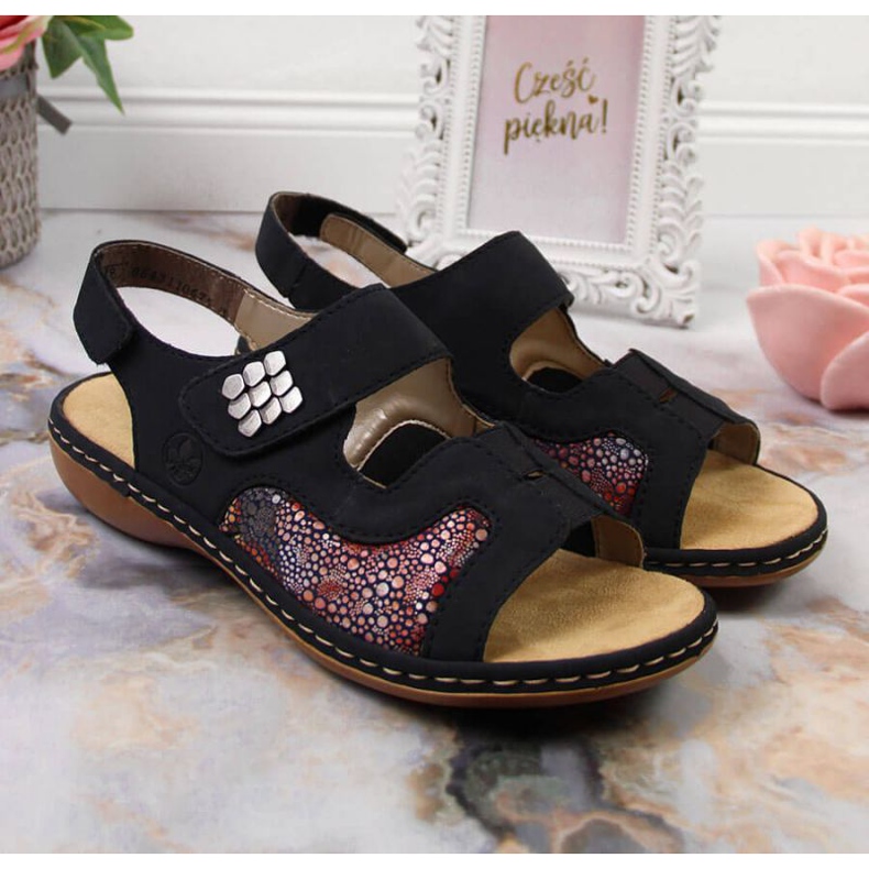 Sandale cu velcro Rieker W 65989-14 bleumarin albastru marin 2