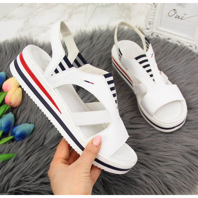 Rieker W V02Y5 sandale cu pană albe 1