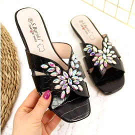 Papuci negri cu pietre S. Bararski W OLI104 negru 1