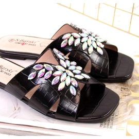 Papuci negri cu pietre S. Bararski W OLI104 negru 4