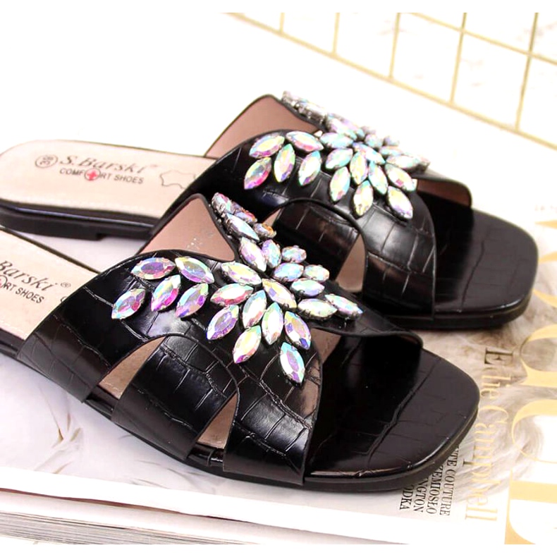 Papuci negri cu pietre S. Bararski W OLI104 negru 4