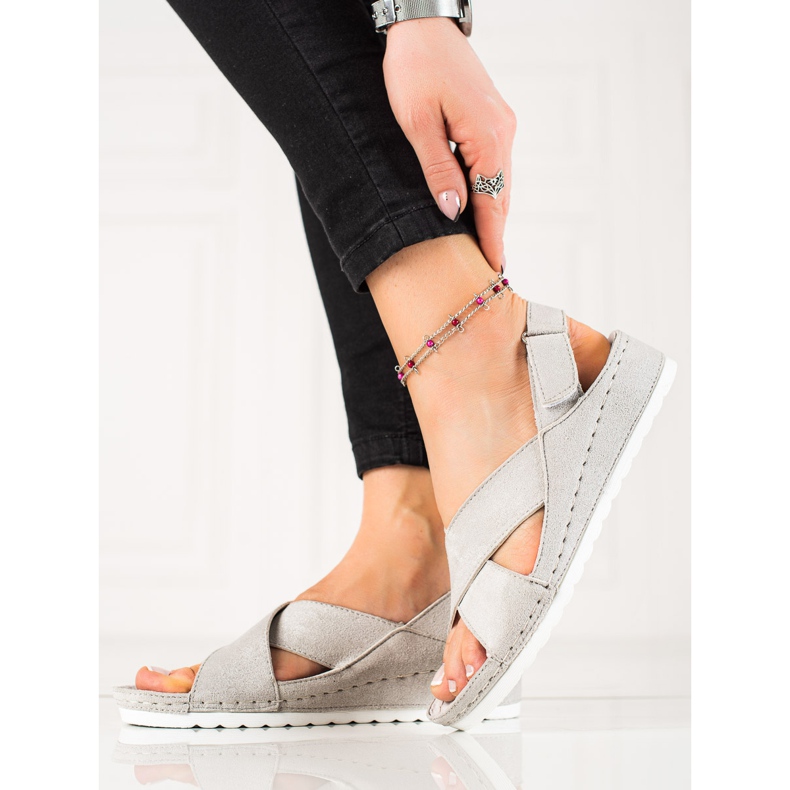 Sandale din piele intoarsa cu velcro VINCEZA gri 2