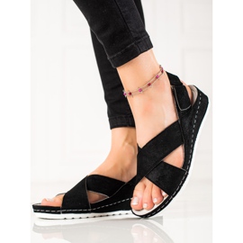 Sandale din piele intoarsa cu velcro VINCEZA negru 1