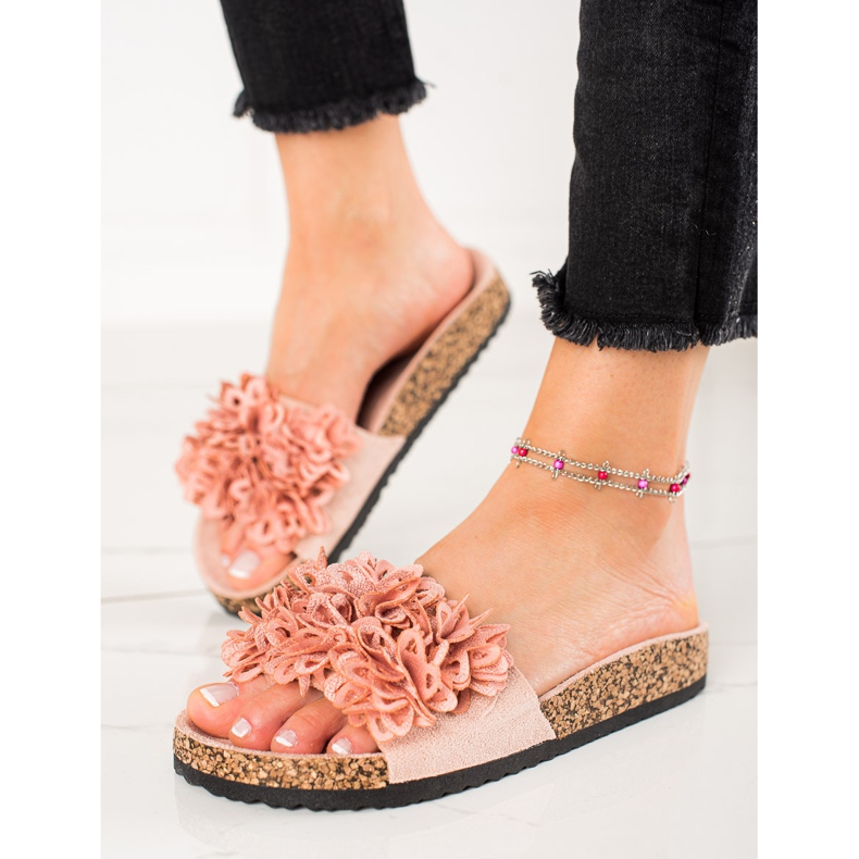 Papuci Roz Cu Flori VINCEZA 1 Papuci Roz Cu Flori VINCEZA 1