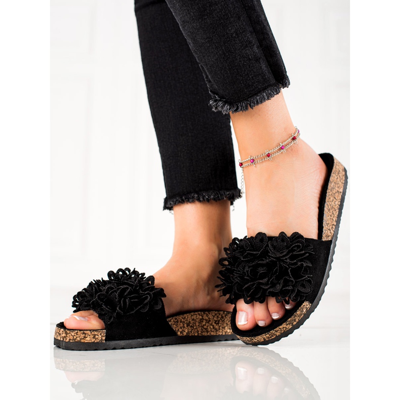 Papuci Negri Cu Flori VINCEZA negru 1