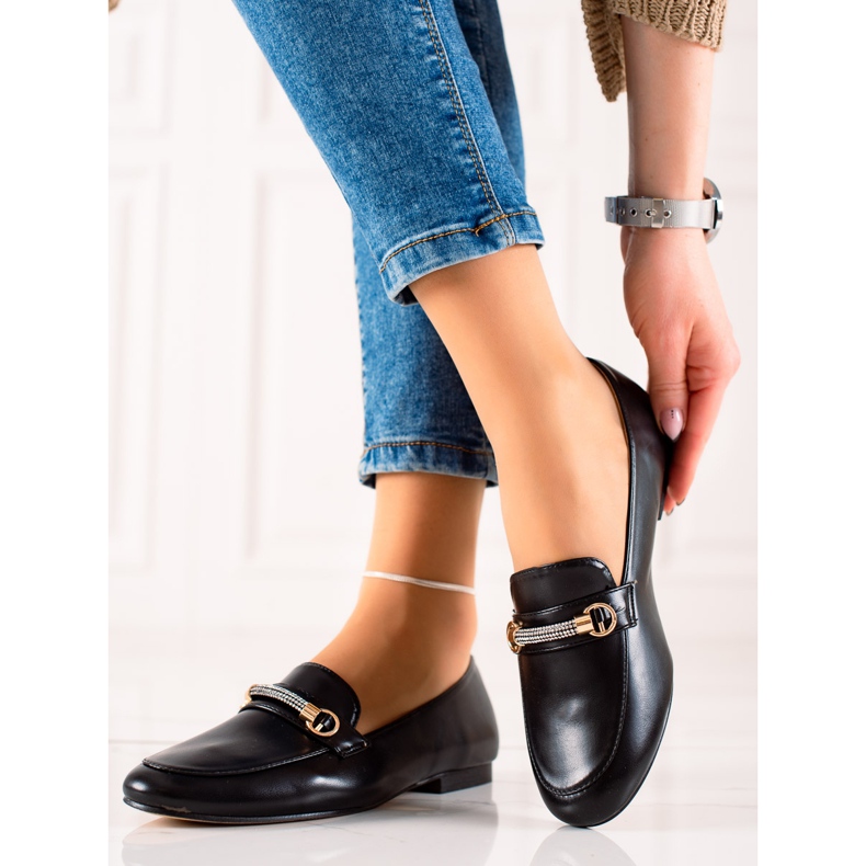 Ideal Shoes Mocasini eleganți cu zirconiu cubic negru 2 Ideal Shoes Mocasini eleganți cu zirconiu cubic negru 2