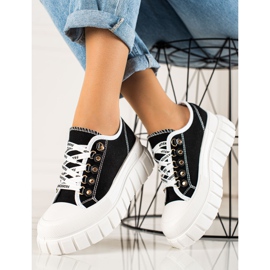 TRENDI Adidași cu șireturi pe platformă negru 3
