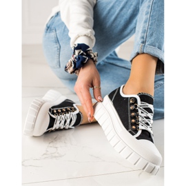 TRENDI Adidași cu șireturi pe platformă negru 1