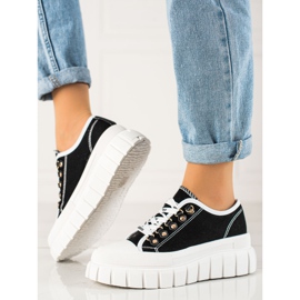 TRENDI Adidași cu șireturi pe platformă negru 2