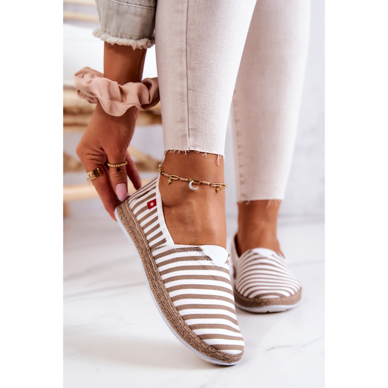 Espadrile de damă Big Star Slip-on Stripes FF276029 Bej alb 2