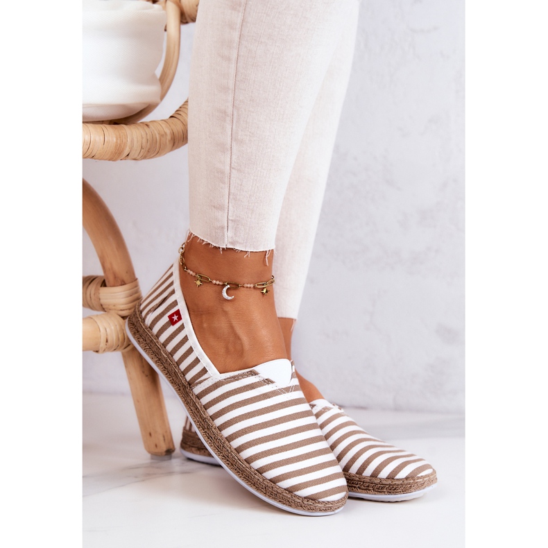 Espadrile de damă Big Star Slip-on Stripes FF276029 Bej alb 1
