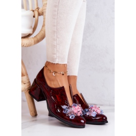 PA2 Tocuri Elegante De Piele Cu Decor Delaver Bordeaux roșu 1