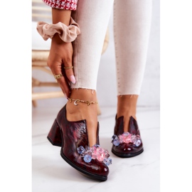 PA2 Tocuri Elegante De Piele Cu Decor Delaver Bordeaux roșu 2