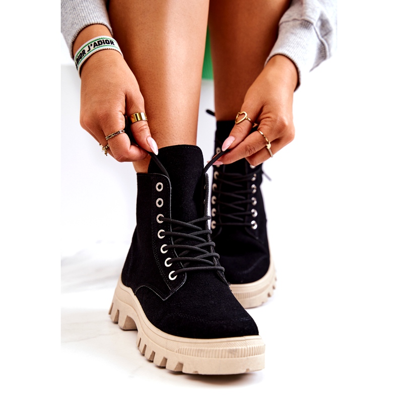 PS1 Cizme din piele intoarsa Legate Black Hurricane negru 1