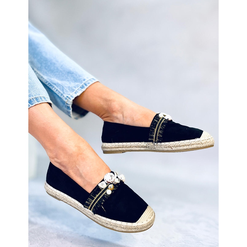 Espadrile Lola Black cu scoici negru 2