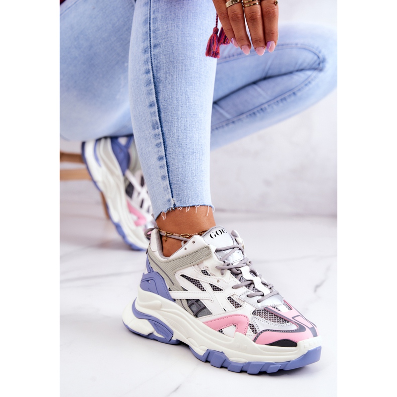 Pantofi sport din piele de damă GOE JJ2N4090 Multicolor alb violet roz gri 2