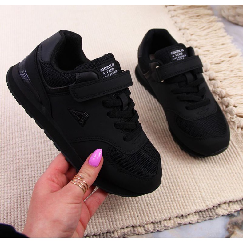 Pantofi cu velcro American Club Jr AM788A negri negru 1