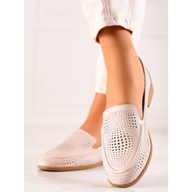 Goodin Mocasini din piele cu model ajurat bej 2