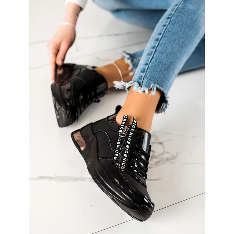 Goodin Adidași din piele cu fermoar negru 2