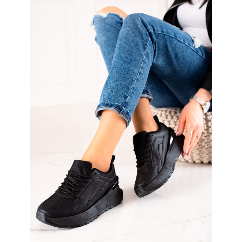 TRENDI Adidași din piele ecologică neagră negru 1